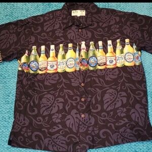 Hawaiian Beer Shirt Black XL Hawaiian Palm Leafs & Hawaiian Beer brand Bottles
